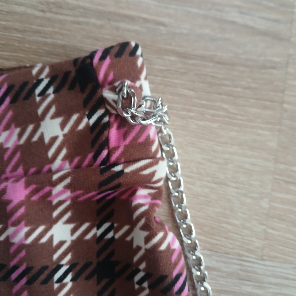 Plaid Circle Skirt with Chain Accent in Pink and Brown Preppy Academia - Picture 12 of 12
